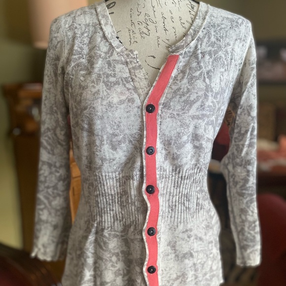 EUC NIC+ZOE reversible button down cardigan sweater-Black/coral/peach/white/gray - Picture 8 of 12